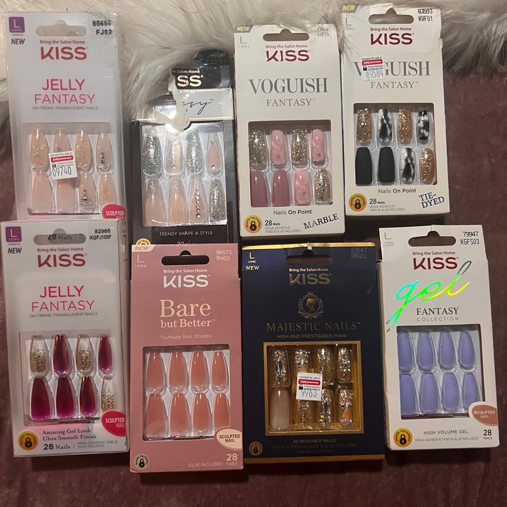 Lot of 8 KISS Brand New Press-on/Fake Nails (Long)